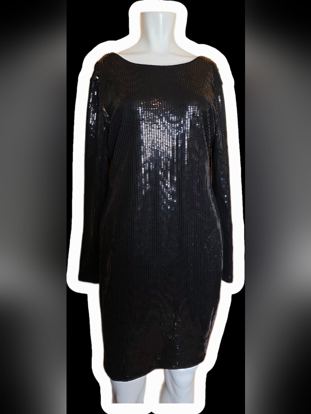 Suzy Shier Black Sequin Long-Sleeve Shift Dress